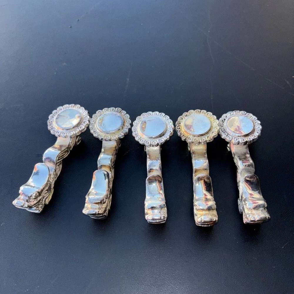 Vintage Chinese Dragon Set of 5 Silver Plated‎ Spoon Holders Rest